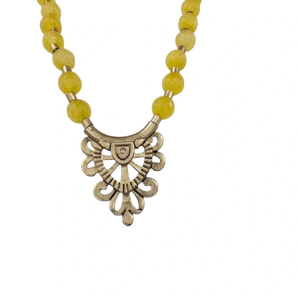 5 for $25!! Beautiful Yellow Beaded and Gold Chain Necklace